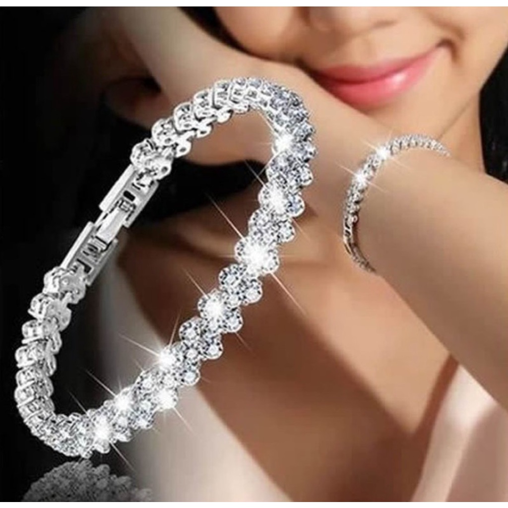 Gelang Wanita MIX Bangle Bracelet Korea Fashion Titanium Alloy Perhiasan Gaya Gadis Korean Diamond-DIAMONDKRIS SILVER