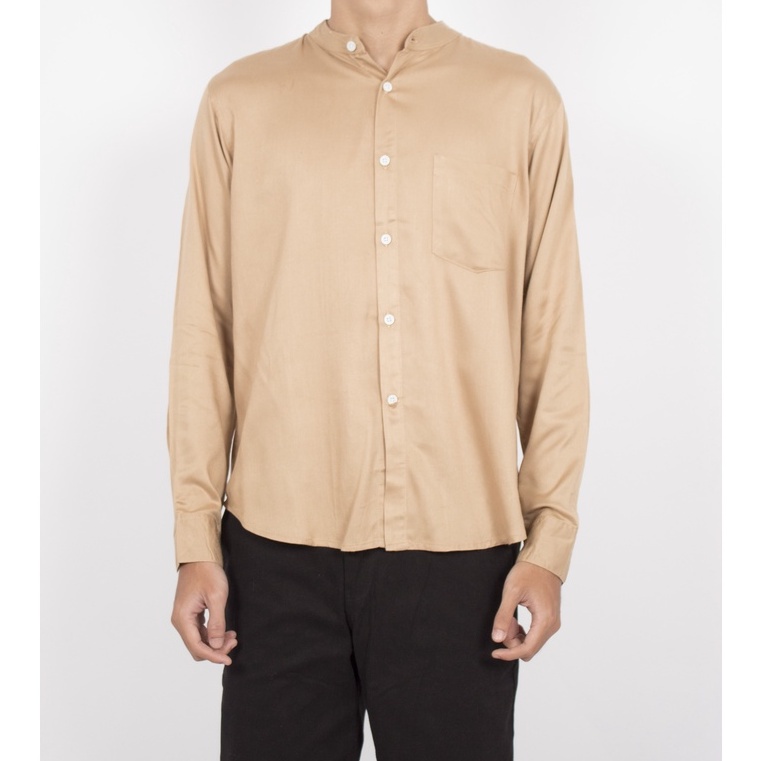 Fortglass ARKANA Kemeja Rayon Twill Polos Pria Lengan Panjang Formal Kubus Khaki Cream Blush Lemon Hitam Putih