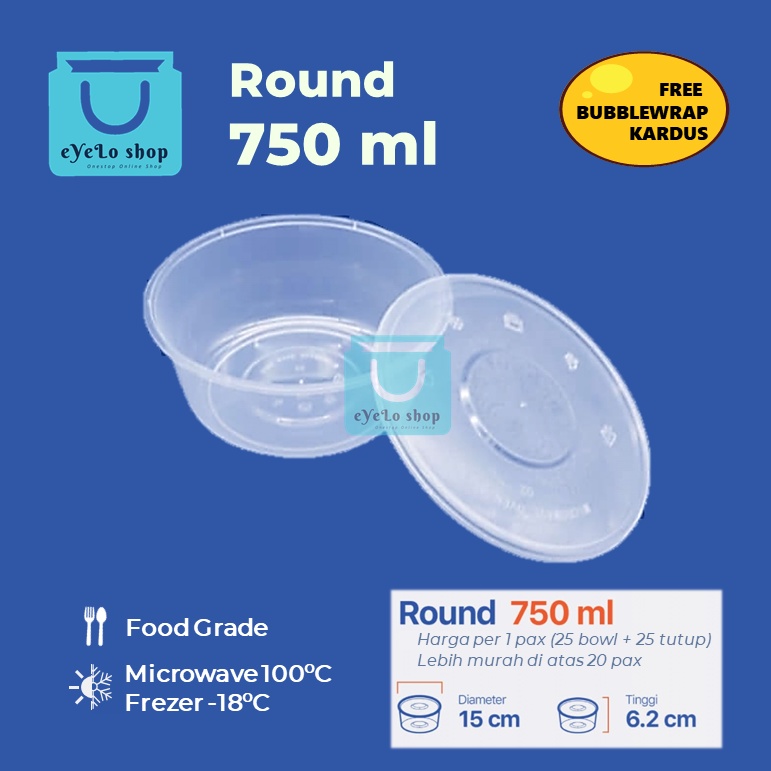 Thinwall 750 ml Thinwall Round/ Cup Plastik Bening/ Cup Puding/ Mangkok Plastik Bulat - Mangkuk Baks