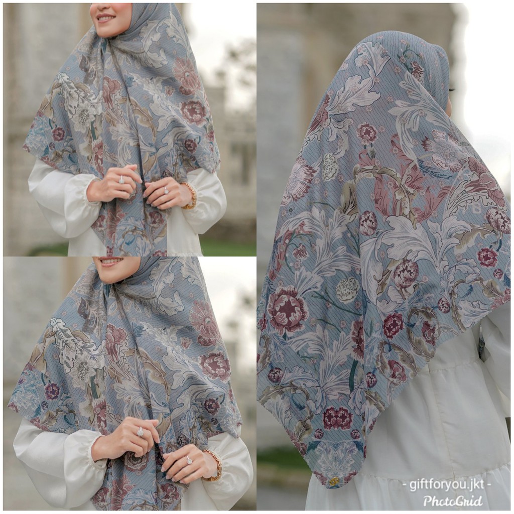 Buttonscarves The Royale Voal Square XL Maroon Grey Brown Blue Jean Hijab Kerudung Premium Original