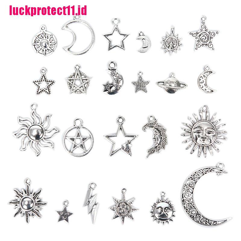 (LUCK) 23pcs / Set Liontin Bentuk Bulan / Bintang / Matahari Warna Silver Untuk DIY Perhiasan Charms