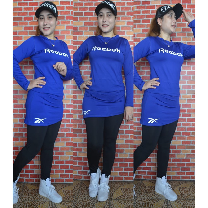 Set Pakaian Senam Wanita Hijab/Muslimah Reebok Rok Set Panjang