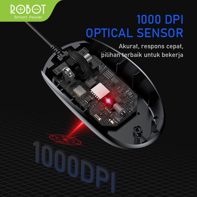 Mouse Wired ROBOT M120 2.4GHz Optical 1600DPI dengan Receiver USB untuk PC Laptop Original Dpi