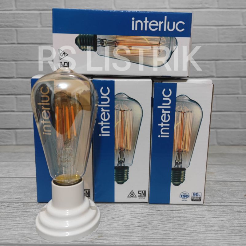 INTERLUC LAMPU LED FILAMEN ST64 4W E27 WARM WHITE SNI BAGUS