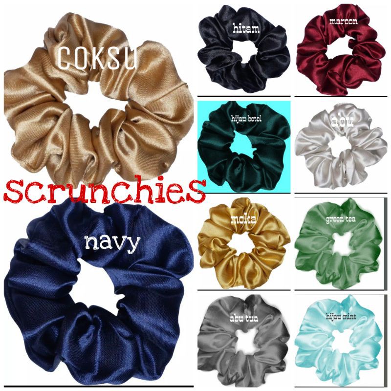 Scrunchie Scrunchies Ikat Rambut Korea Kuncir Rambut Bahan  Satin Glossy  Ikan Rambut Kecil Mini