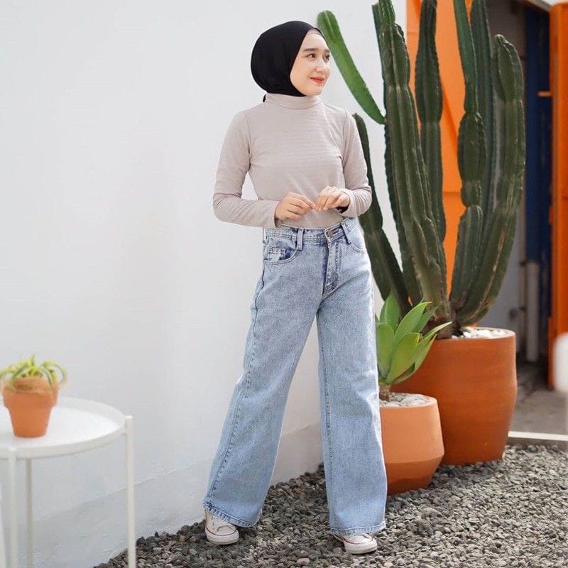 MAGCUN - HIGHWAIST KULOT JEANS WANITA // KULOT JEANS  POLOS LIPAT  PREMIUN TEBALL 14 OZ