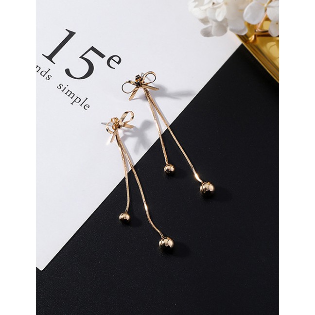 LRC Anting Tusuk Fashion Gold Color Bowknot Shape Decorated F06934