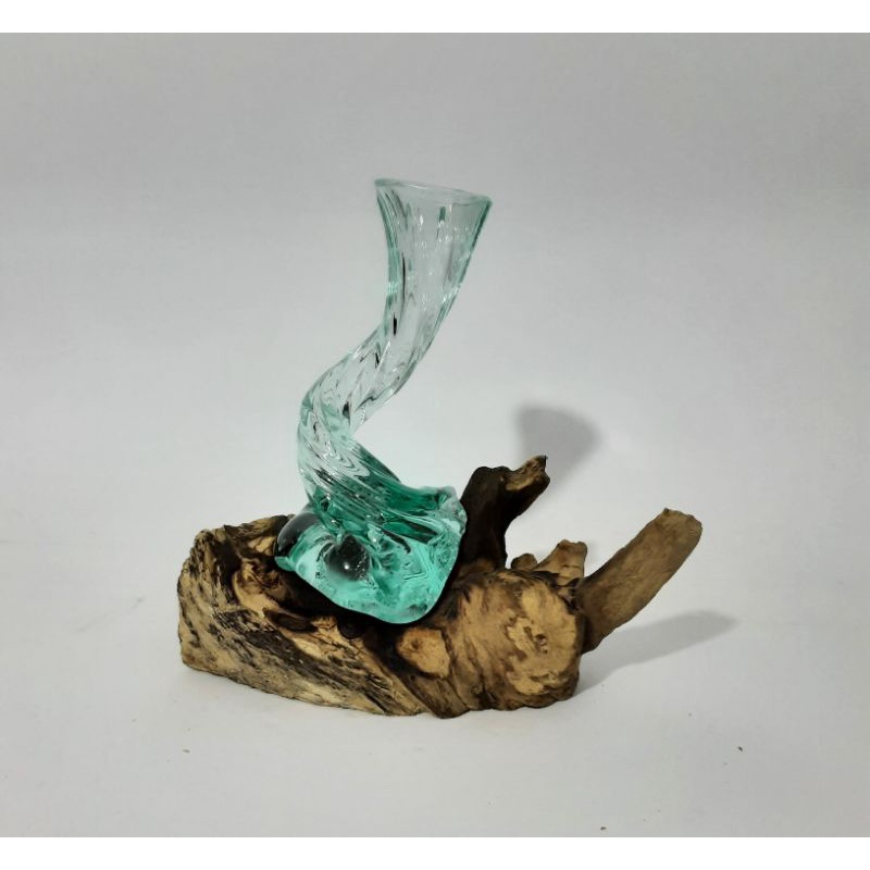 vas bunga / vas kaca / vas kaca dan kayu / akah Bali