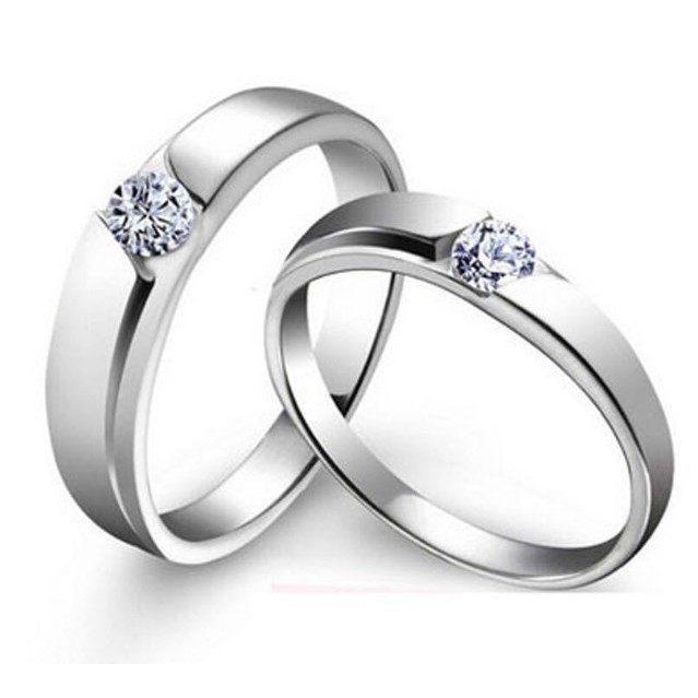 Cincin Couple Anti Karat Lapis Emas Putih 18K White Gold Kristal Zirconia Silver S925 Lamaran Tunang