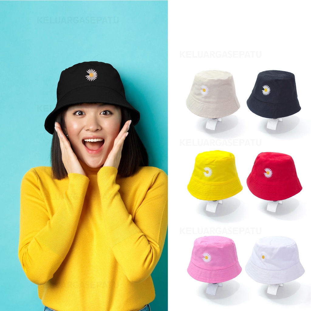 TOPI BUCKET BUNGA DAISY TOPI BUCKET WANITA LUCU MOTIF BORDEL BUNGA BUCKET KOREA KEREN