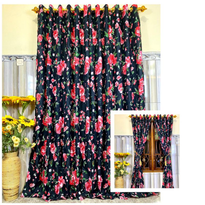 Gorden / Hordeng motif Bunga merah 