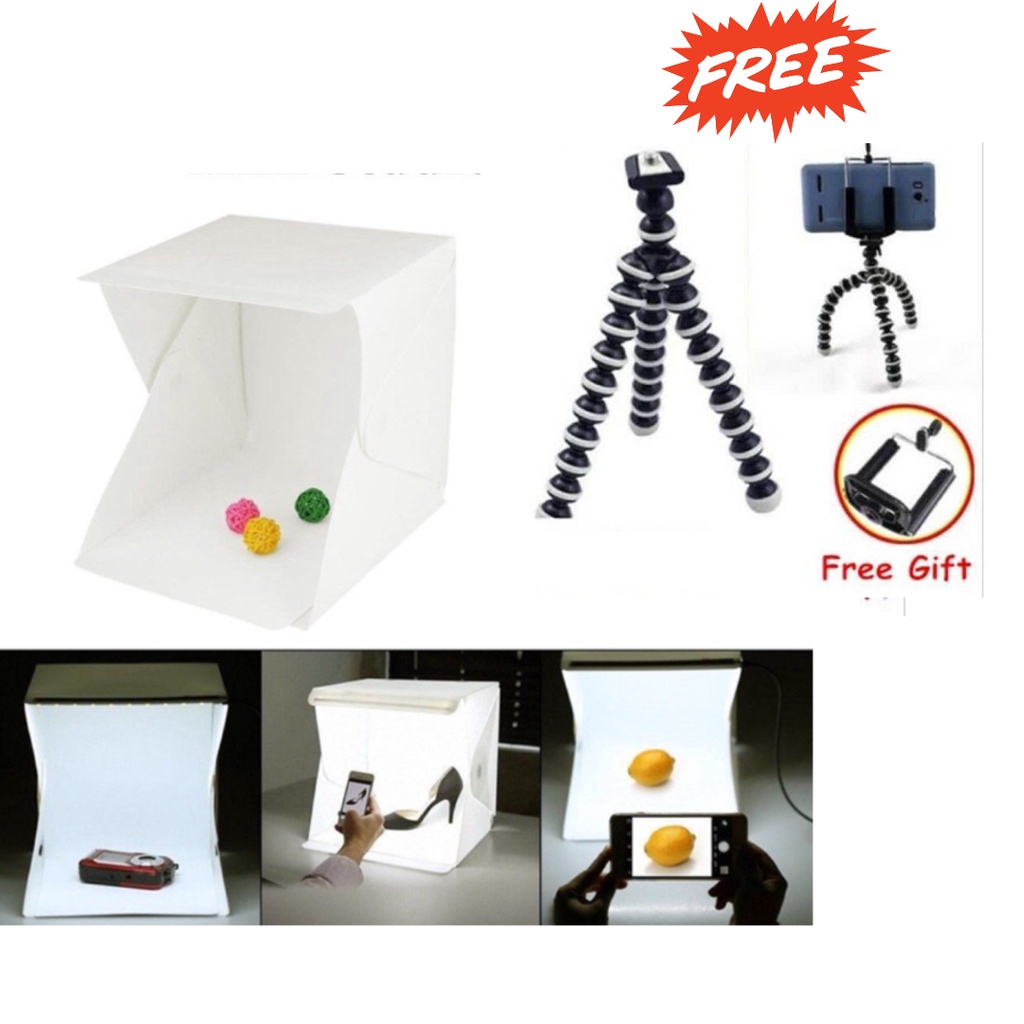 Trend-PAKET BUNDLING Mini Photo Studio Light Box Small FREE Tripod Gorila Flexsible+Holder U Size S