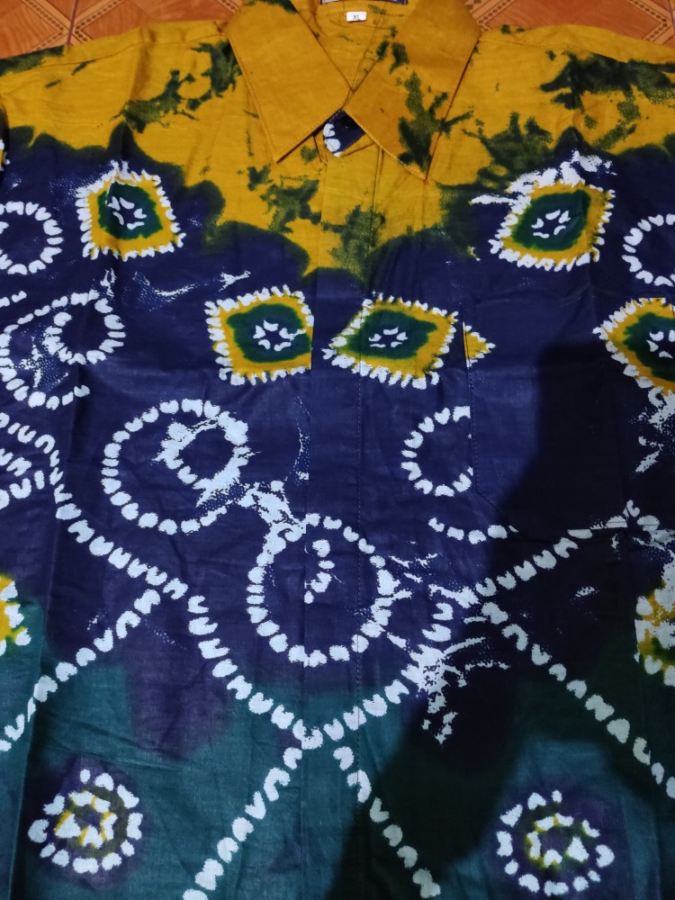 Hem Batik Motif Sarang Laba Laba Ukuran M L Xl Warna Kuning Merah Ungu