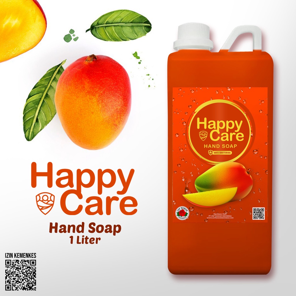 Sabun Cuci Tangan Happy Care Hand Soap Anti Bacteri (MANGGA) Refill 1Liter IZIN KEMENKES