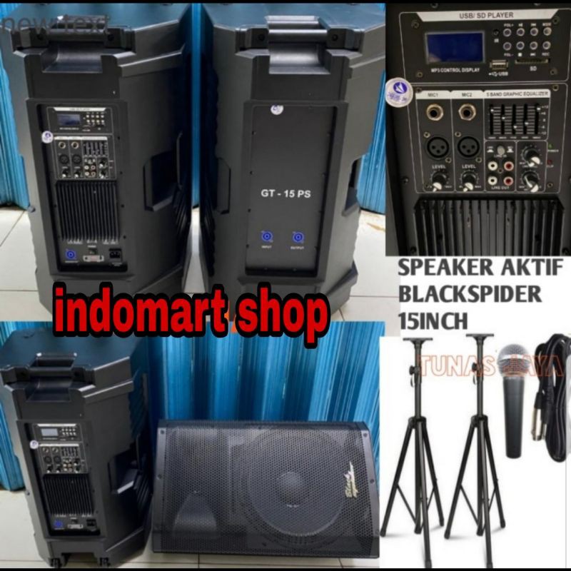 Speaker Aktif BlackSpider GT 15- PS +STAND+Mic ( 15 inch ) ORIGINAL