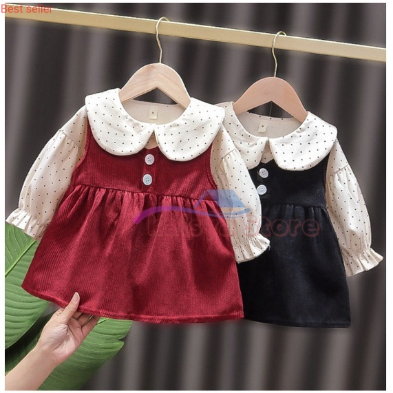 BAJU ANAK Dress anak IMPORT fashion baby korean style import anak perempuan DRESS POLKADOT HITAM MER