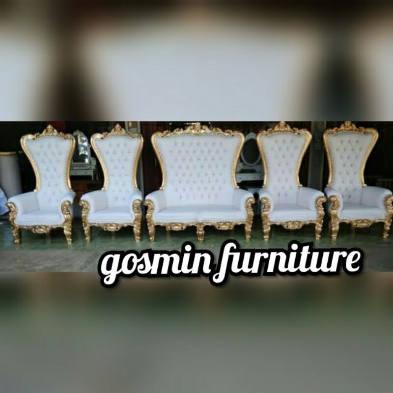 Kursi pelaminan akad sahrini mewah dekorasi kaca dan karet spon