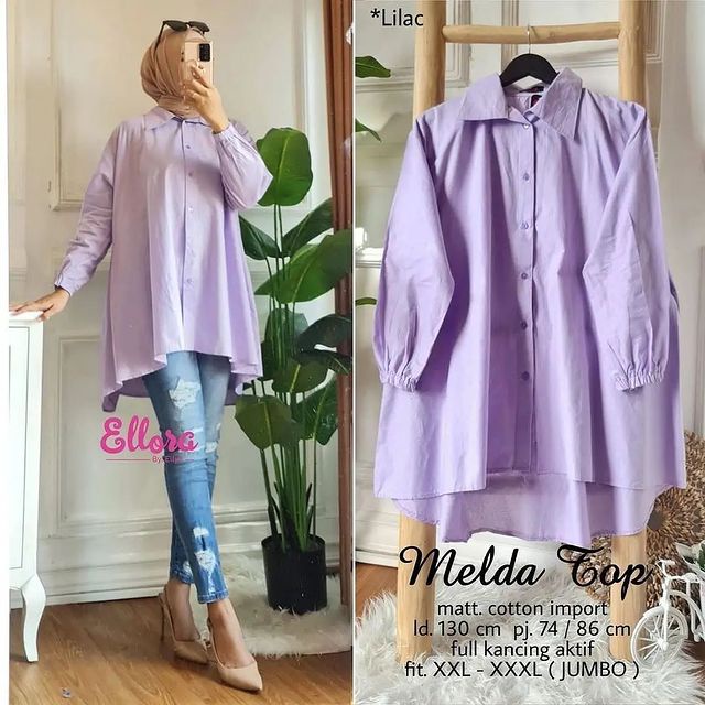 Melda Top Kemeja Oversize Lengan Panjang Korean Style Bahan Katun Paris Jumbo 4XL