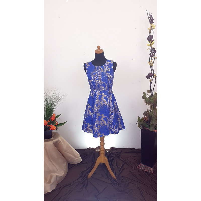 Dress One Piece Wanita Biru Brokat 20038 KNA