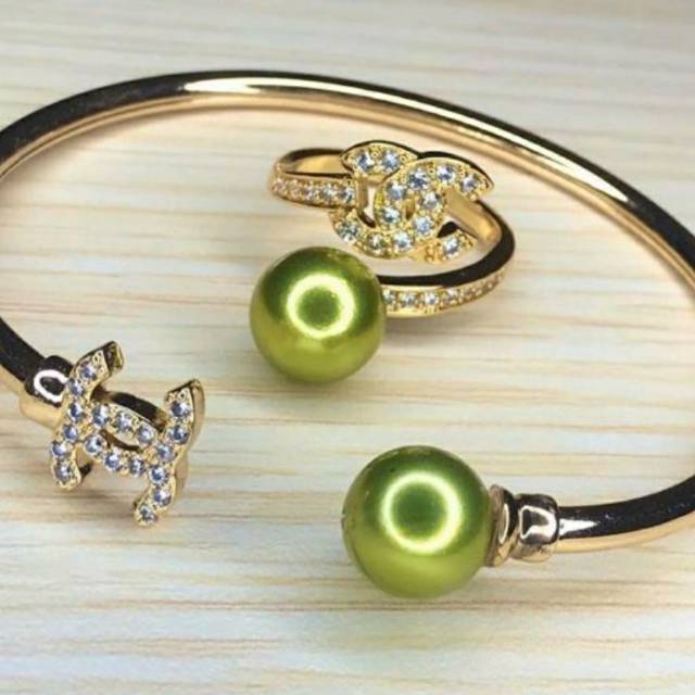 Set perhiasan lapis emas 24 K Gelang dan cicin mutiara air tawar original Lombok
