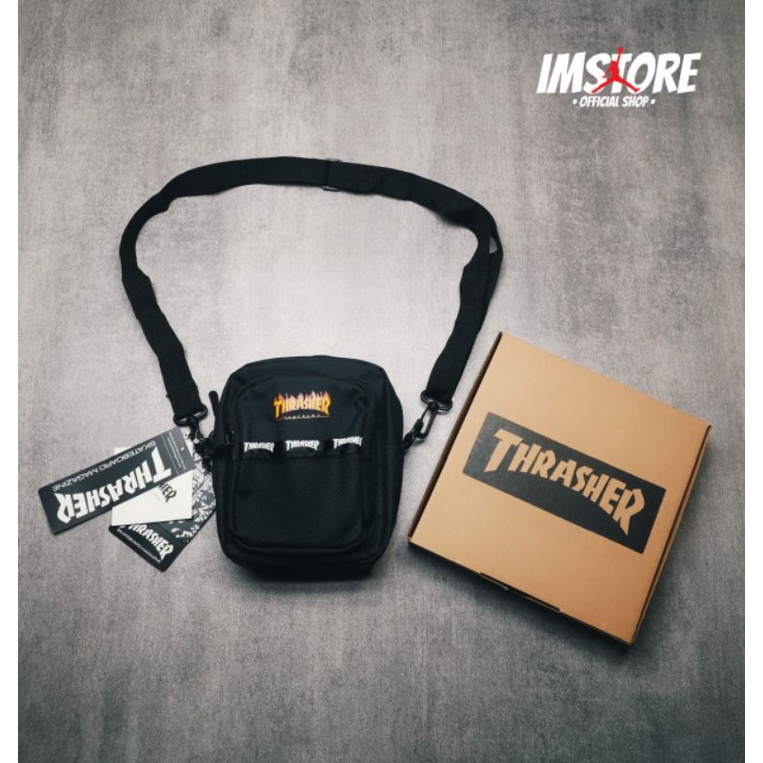 THRASHER MINI SLINGBAG BLACK FREE BOX TAS SELEMPANG PRIA DAN WANITA UNISEX