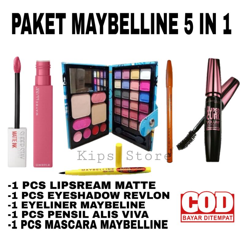 Paket kosmetik 5in1 Maybelline Paket Makeup Paket kecantikan Maybelline paket kecantikan super lengk