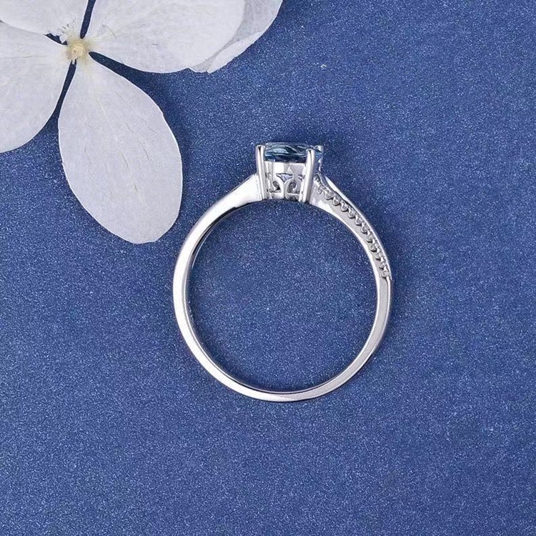 Cincin Nikah Silver S925 Hias Kristal Berlian Aquamarine Untuk Wanita