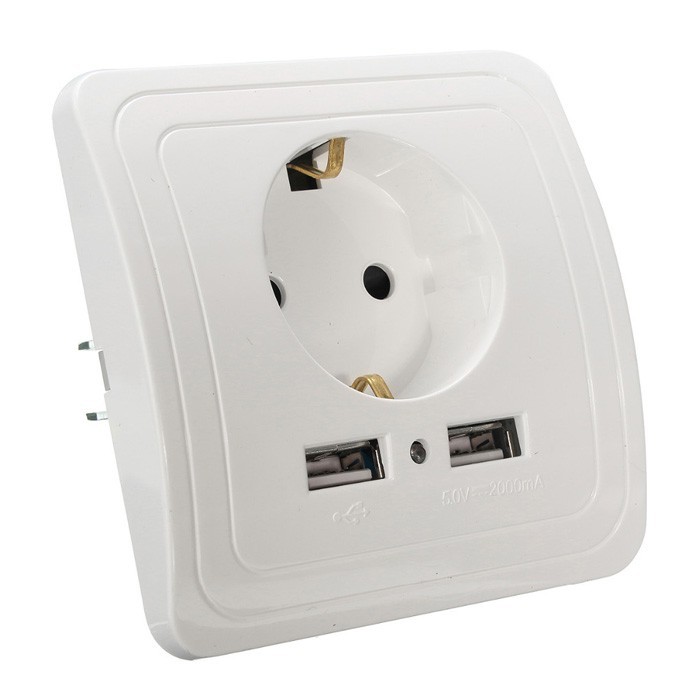 Grab medan Stop Kontak Dinding EU Plug dengan 2 USB Port - SCN2