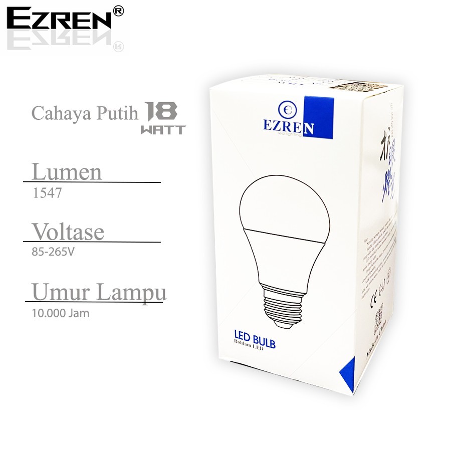 Ezren Lampu LED Blub 18 watt Putih Cold Light Bohlam LED 1547LM 6500K