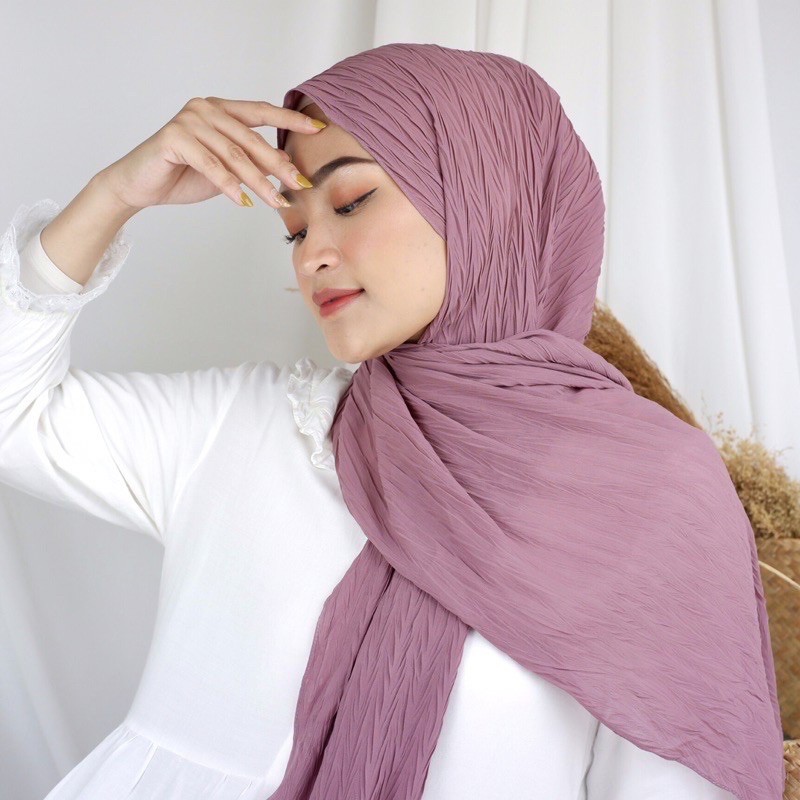 PADI Pashmina Plisket Padi | Pasmina Plisket Bambu Bamboo (TANPA GARIS TENGAH)