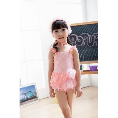 SWIMSUIT PINK RIBBON WHITE   / BAJU RENANG / BIKINI  4T  5T  6T   7T