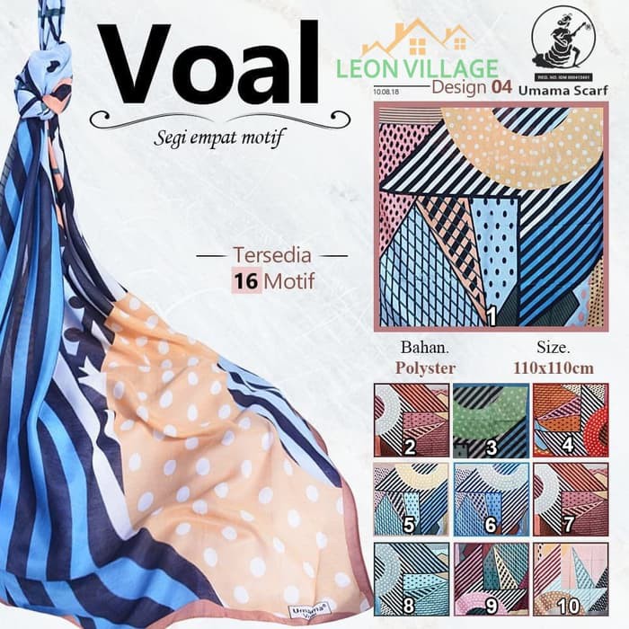 Kerudung VOAL B4 UMAMA Hijab Jilbab Segi Empat Motif