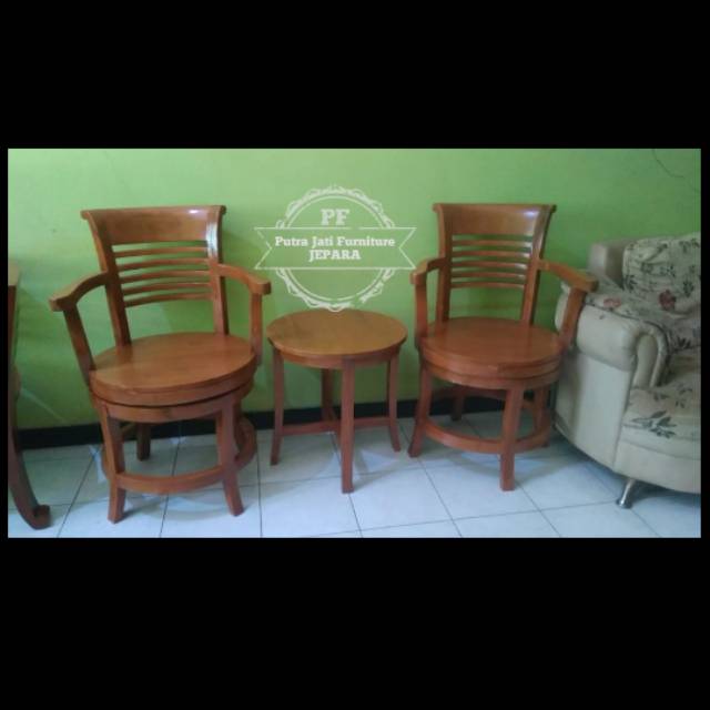 Kursi putar kayu jati - meja & kursi ruang tamu/ teras depan rumah model simpel