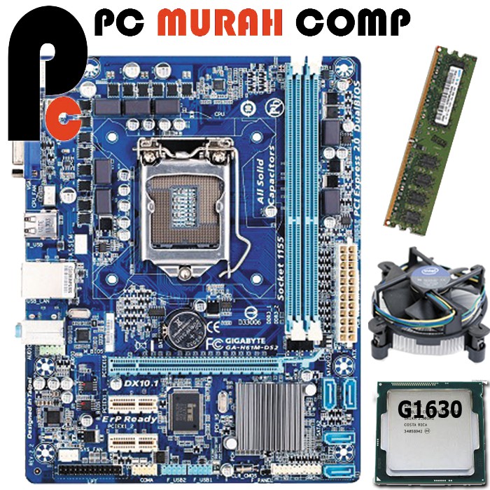 Motherboard Intel 1155 H61 GIGABYTE Dengan Processor G1630 RAM 2GB