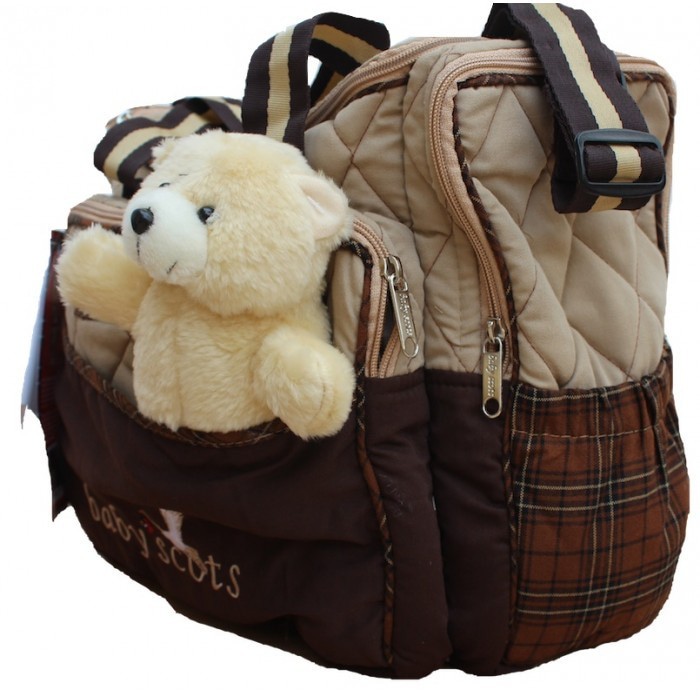 Tas Baby Scots Embroidery Diaper Bag Large with Bear Doll ISEDB011 Tas Bayi Perlengkapan Bayi