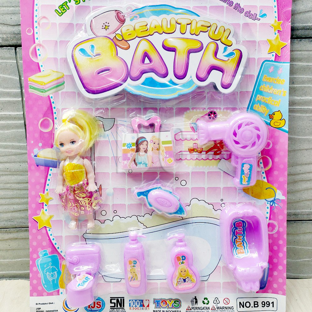 Beautiful Bath Mainan Mandi Boneka Anak Putri Berbie Hair Dryer Closet Sabun Sampo