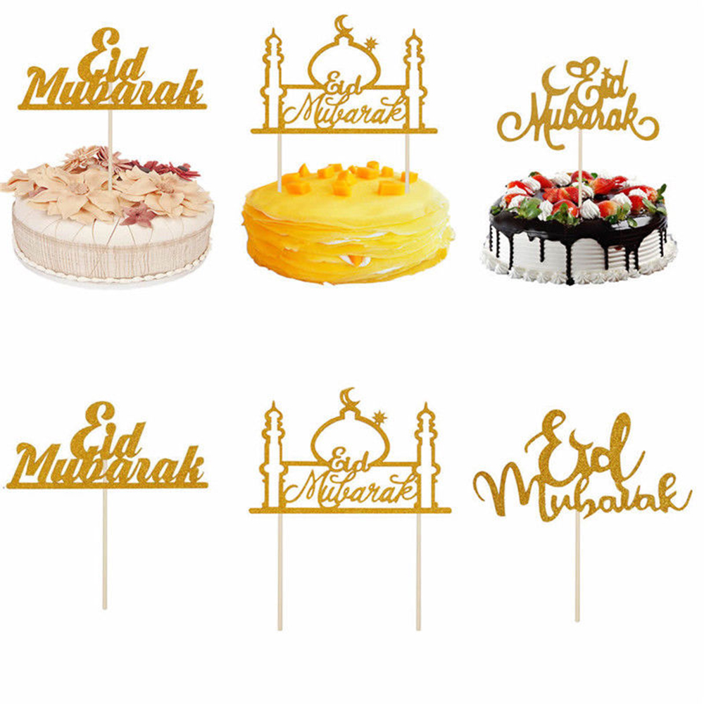 1 / 10pcs Topper Kue Desain Eid Mubarak Untuk Dekorasi Pesta Ulang Tahun