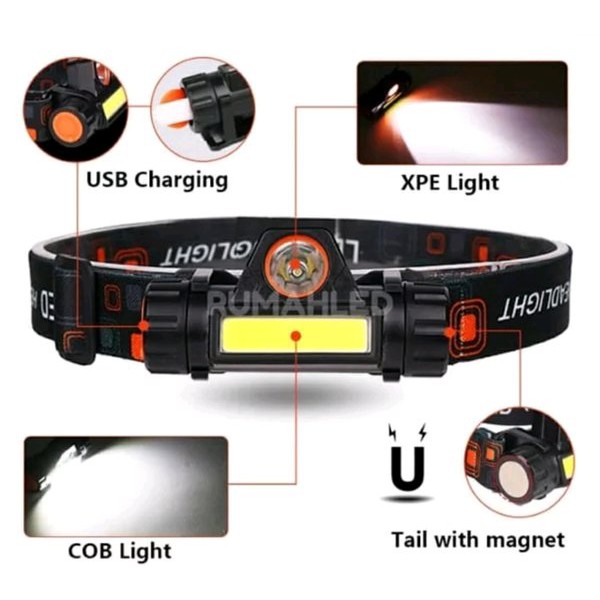 SENTER KEPALA MINI HEAD LAMP LED COB RECHARGEABLE PLUS MAGNET KUALITAS PREMIUM