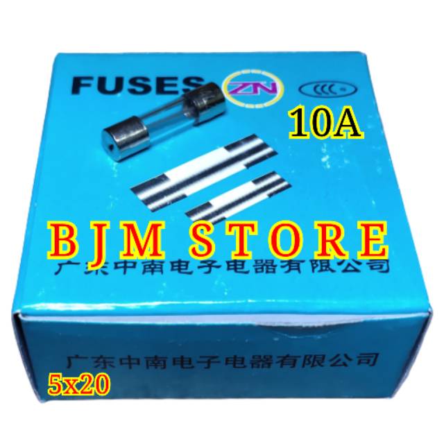 FUSE SEKRING KACA TABUNG KECIL 10A -  FUSE KACA 10 AMPERE - 1 KOTAK 100PCS