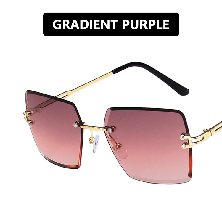 【TERSEDIA & COD】Kacamata Hitam Wanita Korea Gaya Oversized KACA MATA Frameless Cewek Sunglasses for Women-C9 GRAD PURPLE