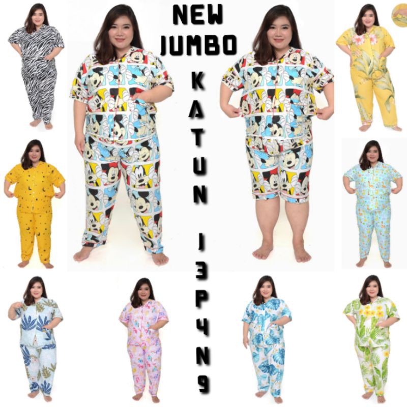 PAJAMAS KATUN JUMBO LD 140/CELANA PANJANG SET BAJU TIDUR LENGAN PENDEK DEWASA BIG SIZE