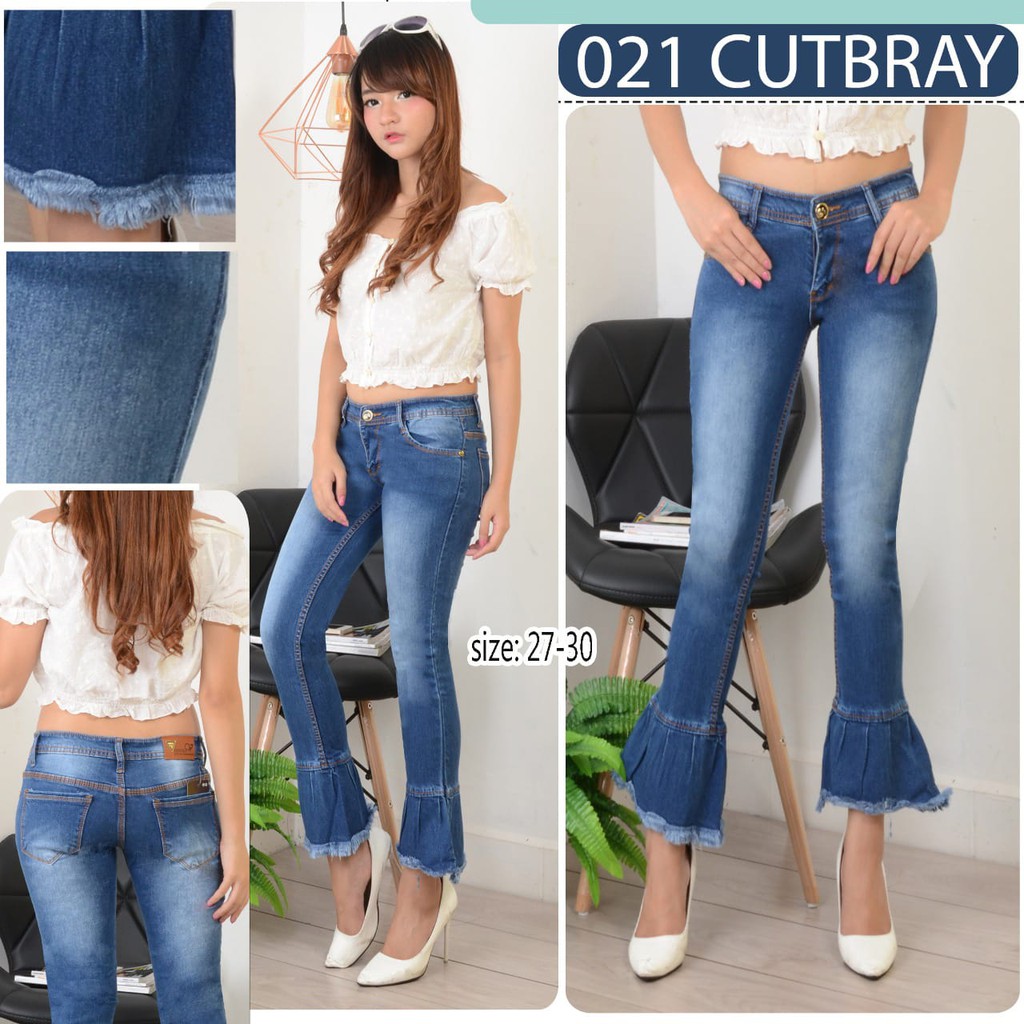 MC girl Celana Jeans Cutbray 7/9 Rawis / Celana Jeans Kaki Lebar Rumbai