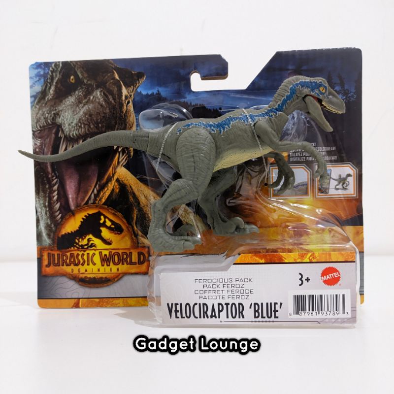 Mattel Jurassic World Dominion Ferocious Pack Dinosaurus Figure : Velociraptor Blue