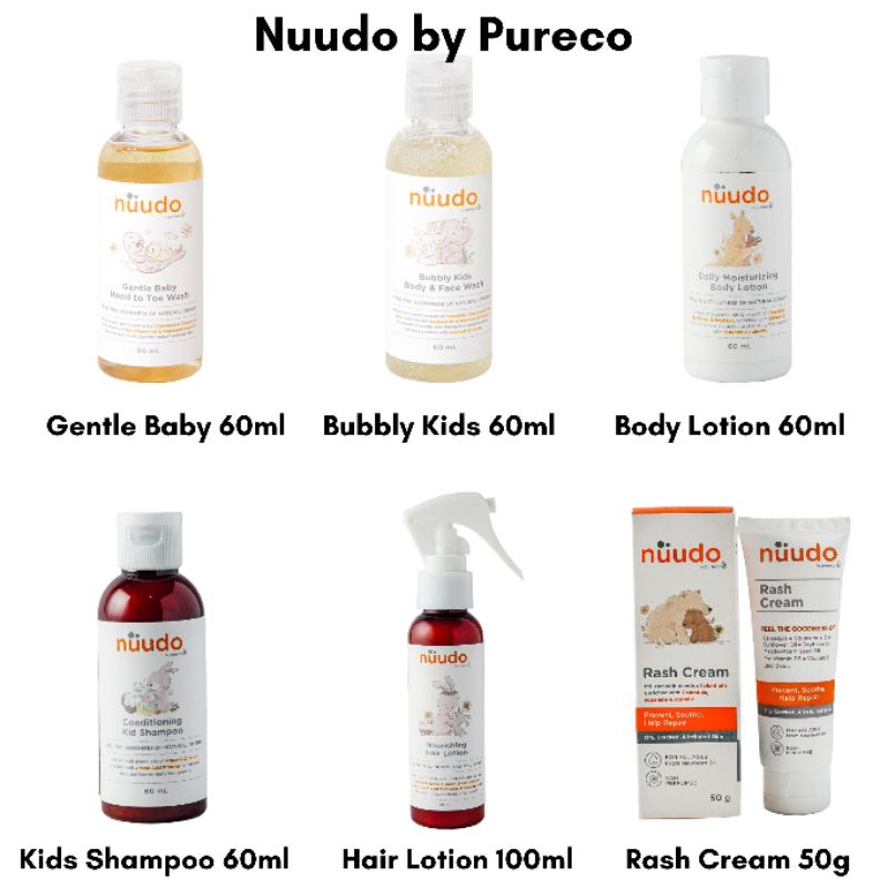 Nuudo Body Lotion / Hair Lotion / Rash Cream / Kid Shampoo / Gentle Baby Head to Toe Wash / Bubbly Kids Body to Face Wash 60ml