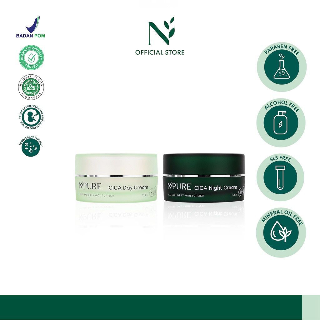 BPOM Npure Day Cream Night Cream Centella Asiatica (Cica Series) Pelembab Wajah Krim Pagi Krim Malam N'pure