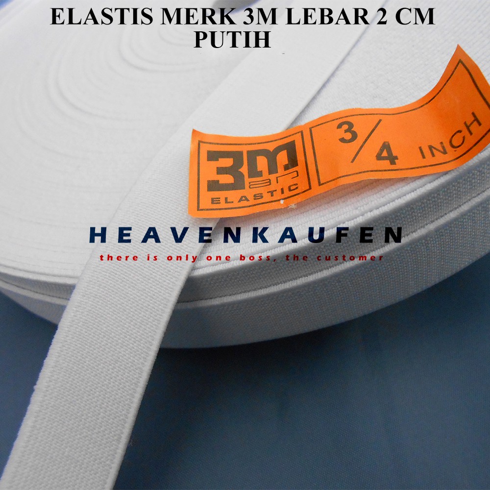 Karet Elastis / Elastic Merk 3M Putih Tebal Bagus Berkualitas Lebar 2 cm Meteran