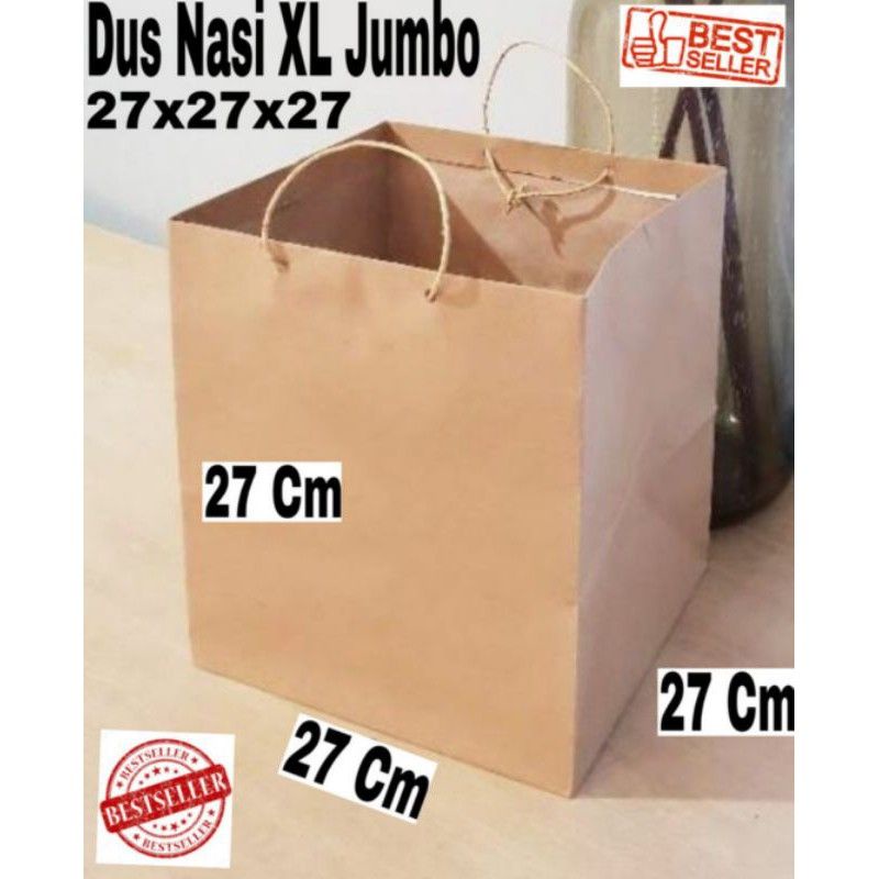 

MIN & KELIPATAN 12 PCS /Paper bag Dus Nasi polos Besar XL 27x27x27 / Paper bag kotak nasi / Tas Nasi polos besar / Paper bag Tas nasi XL