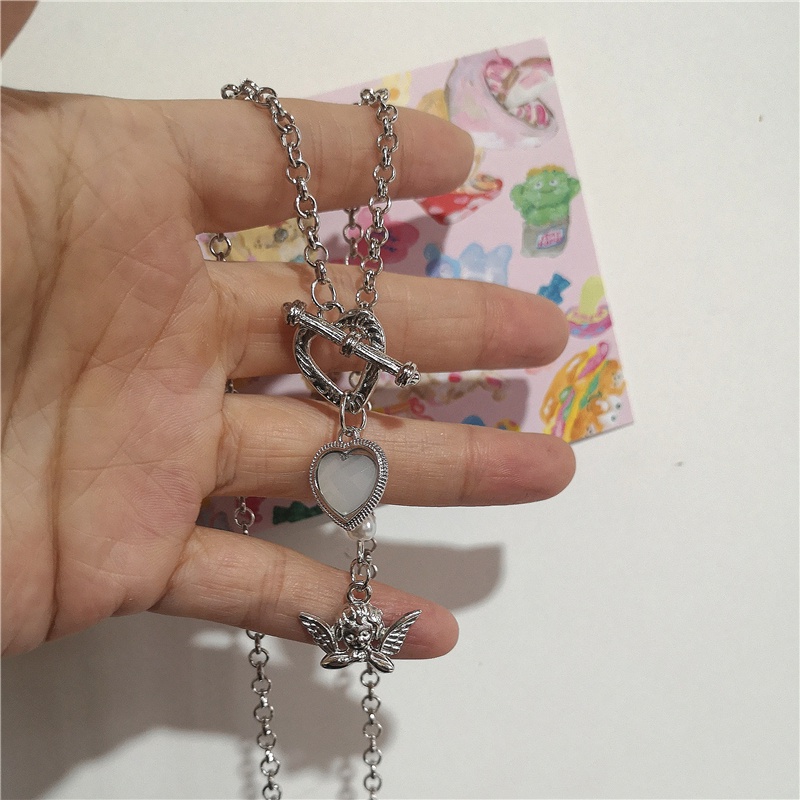 Kalung Rantai Klavikula Hias Liontin Hati Mutiara Gaya Vintage Untuk Wanita