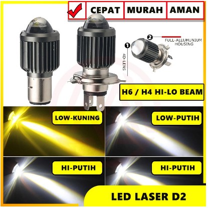 LAMPU LED LASER D2 HIGH LOW LED H4 H6 BA20D 12-24V LASER D2 LED UTAMA - H4 KUNING-PUTIH