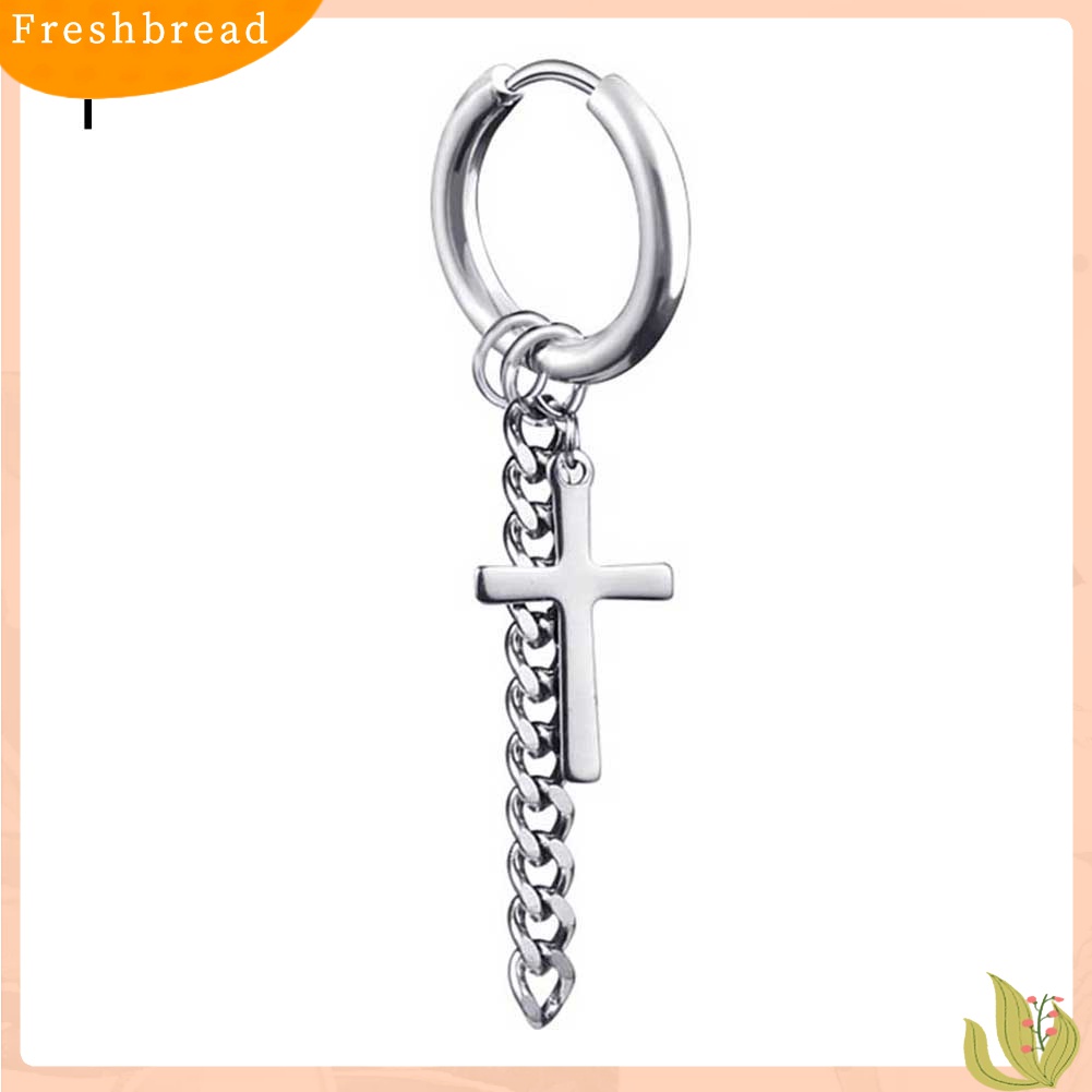 [TERLARIS]1Pc Fashion Men Tassel Chain Cross Charm Ear Clip Hoop Huggie Earring Jewelry